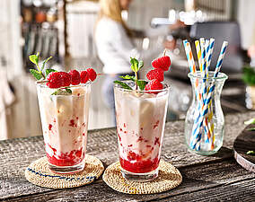 Rezept für Erfrischender Pfirsich Melba Drink Erfrischender Pfirsich Melba Drink