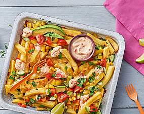 Rezept für Loaded Fries mit Knobi&ChiliQuark Loaded Fries mit Knobi&ChiliQuark