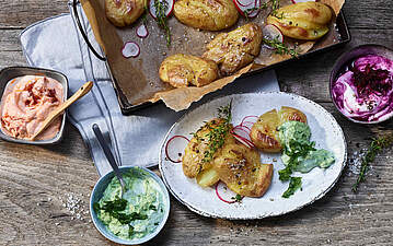Smashed Potatoes mit Dreierlei-Aioli
