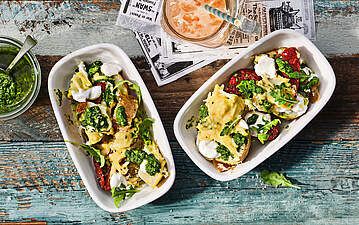 Vegetarische überbackene Pulled Potato mit Rucola-Topping