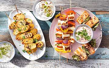 Grillspieße mit schnellen Dips