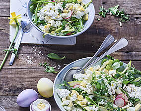 Leckerer Spargelsalat mit Ei und Körnigem Frischkäse