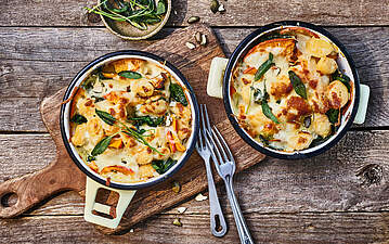 Herzhafter Kürbis-Gnocchi-Spinat Auflauf