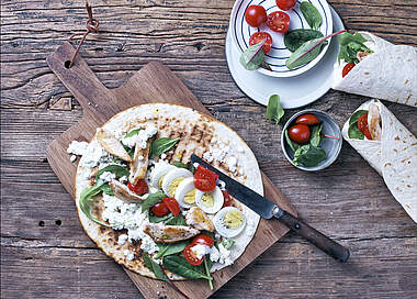 Eiweiß-Wraps mit Körnigem Frischkäse