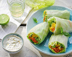 Rezept für Fruchtige Sommerrollen mit Mango-Basilikum-Füllung Fruchtige Sommerrollen mit Mango-Basilikum-Füllung