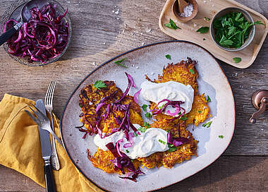 Knusprige Kürbis-Rösti mit 7-KräuterQuark