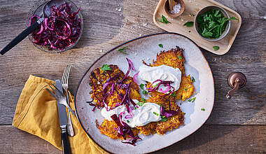 Knusprige Kürbis-Rösti mit 7-KräuterQuark