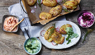 Smashed Potatoes mit Dreierlei-Aioli