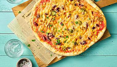 Vegane Texmex-Pizza mit Kräuterseitlingen