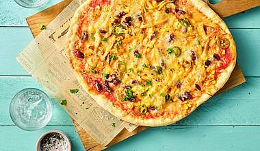 Vegetarische Texmex-Pizza mit Kräuterseitlingen