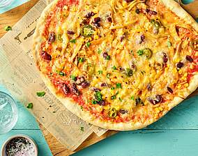 Rezept für Vegetarische Texmex-Pizza mit Kräuterseitlingen Vegetarische Texmex-Pizza mit Kräuterseitlingen