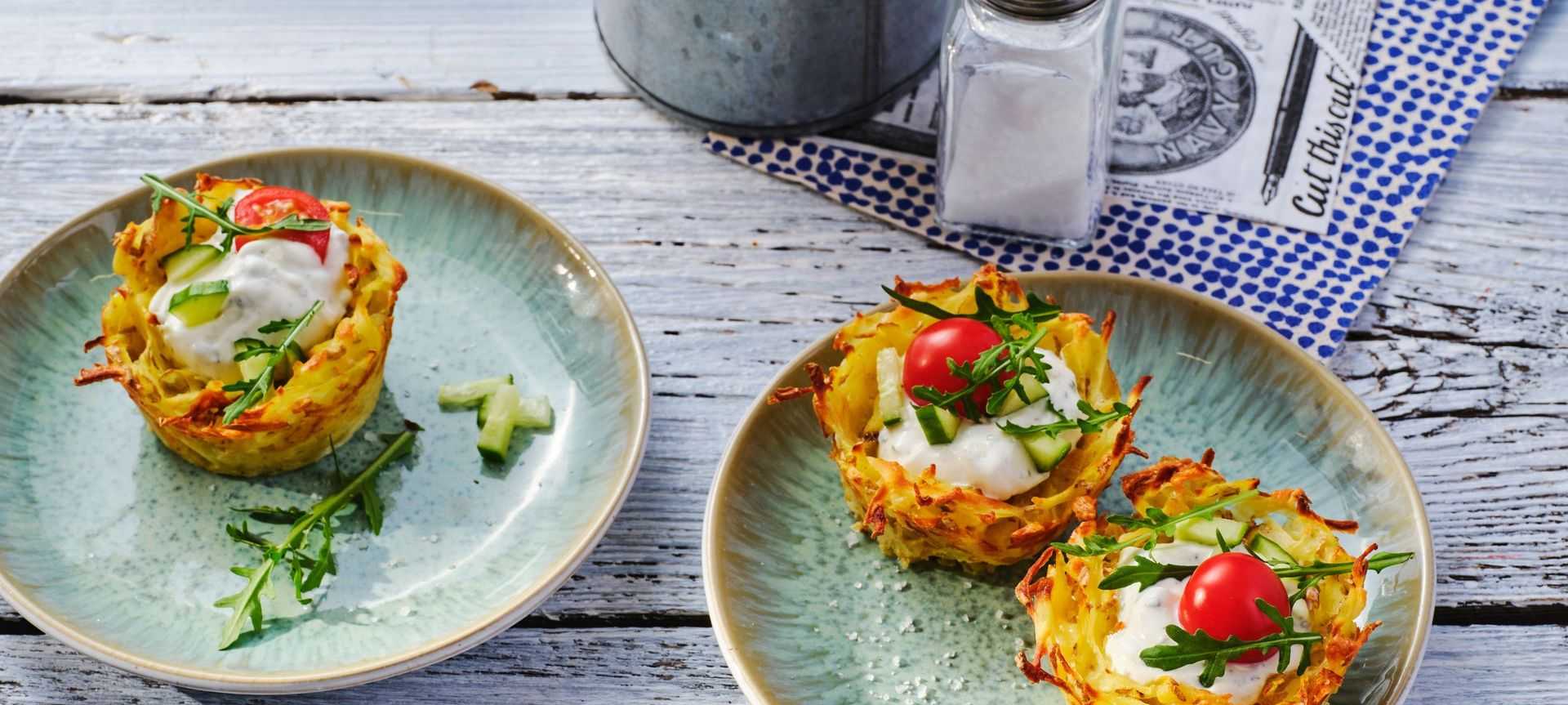 Rezeptbild für Kartoffelnester mit bunter Füllung für Ostern