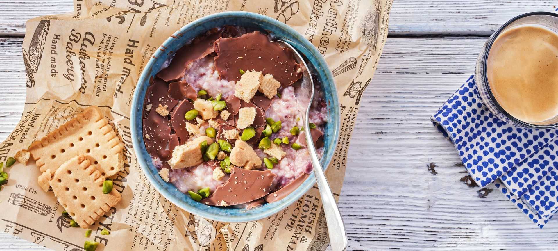 Rezeptbild für Schoko Magic Shell Porridge mit Pistazien-Topping
