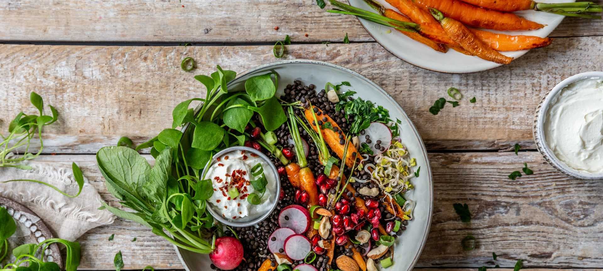 Linsen-Bowl mit Sprossen und Quark-Dip | Rezept | MILRAM