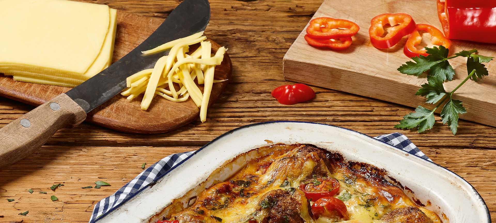 Rezeptbild für Makkaroni-Hackbällchen-Auflauf