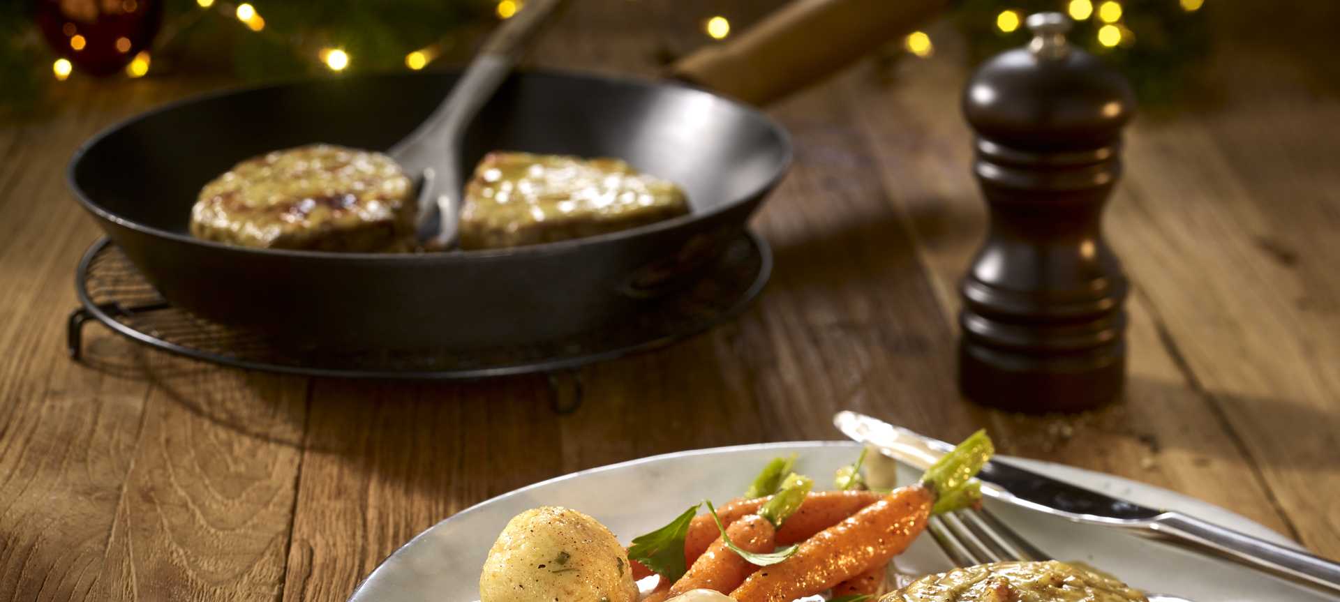 Rezeptbild für Überbackene Rindermedaillons mit Quarkklößchen