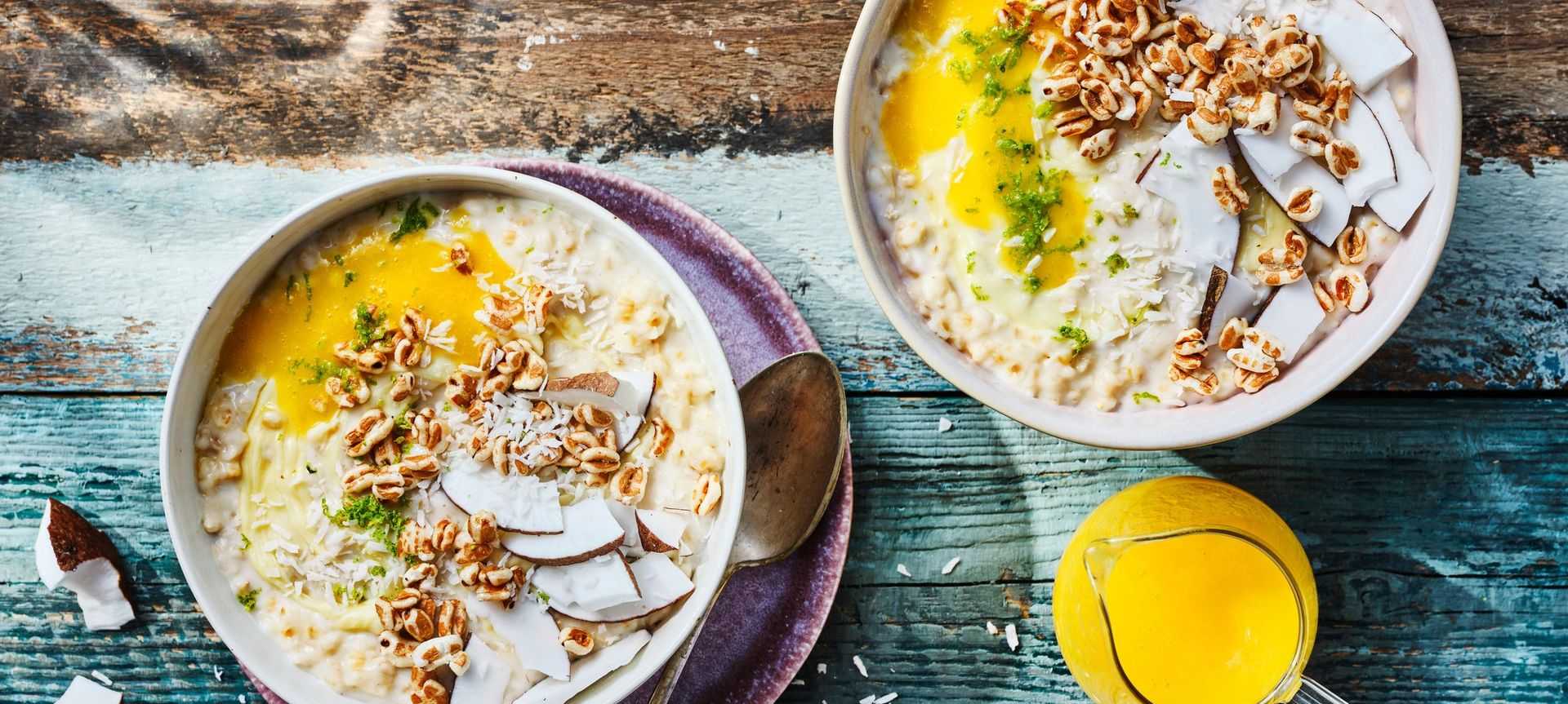 Rezeptbild für White Choc Porridge mit Kokos-Mango-Topping